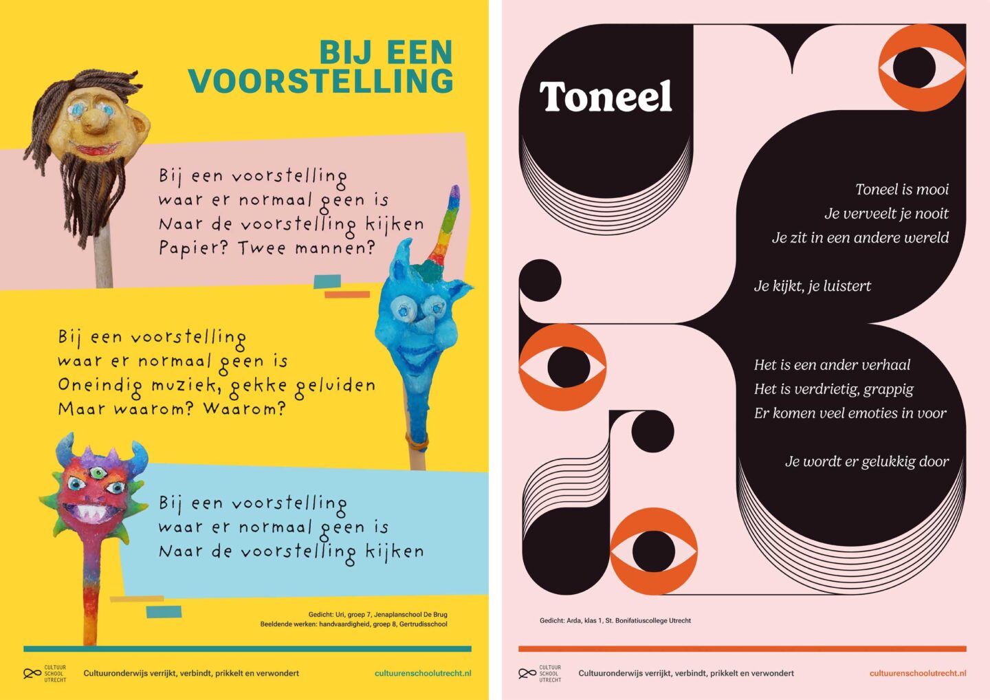 Posters met gedichten die door leerlingen zijn geschreven